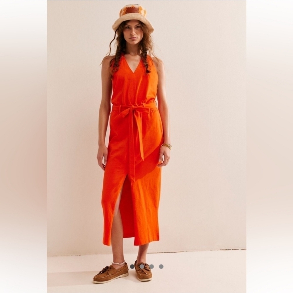 New Free People Beach Randi Halter 100% Cotton Tangerine Tango Dress Medium